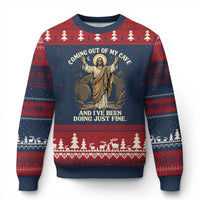 Coming Out Of My Cave Christian Easter Ugly Christmas Sweater Risen Jesus Tomb Scene Inspirational Faith Message Gift