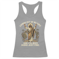 Coming Out Of My Cave Christian Easter Racerback Tank Top Risen Jesus Tomb Scene Inspirational Faith Message Gift