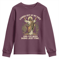 Coming Out Of My Cave Christian Easter Youth Sweatshirt Risen Jesus Tomb Scene Inspirational Faith Message Gift