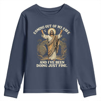 Coming Out Of My Cave Christian Easter Youth Sweatshirt Risen Jesus Tomb Scene Inspirational Faith Message Gift