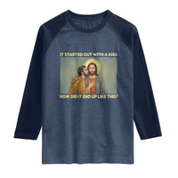 It Started Out With A Kiss Christian Easter Raglan Shirt Judas Betrayal Biblical Scene Faith Reflection Gift