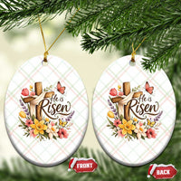 He Is Risen Floral Cross Christian Easter Ceramic Ornament Spring Flowers Butterfly Faith Inspirational Gift