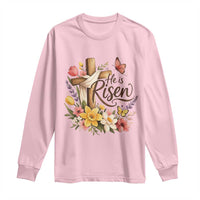 He Is Risen Floral Cross Christian Easter Long Sleeve Shirt Spring Flowers Butterfly Faith Inspirational Gift