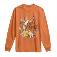 He Is Risen Floral Cross Christian Easter Long Sleeve Shirt Spring Flowers Butterfly Faith Inspirational Gift