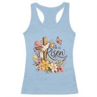 He Is Risen Floral Cross Christian Easter Racerback Tank Top Spring Flowers Butterfly Faith Inspirational Gift