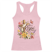 He Is Risen Floral Cross Christian Easter Racerback Tank Top Spring Flowers Butterfly Faith Inspirational Gift