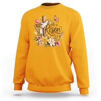 He Is Risen Floral Cross Christian Easter Sweatshirt Spring Flowers Butterfly Faith Inspirational Gift