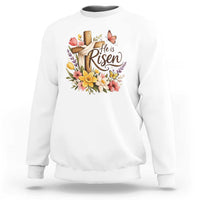 He Is Risen Floral Cross Christian Easter Sweatshirt Spring Flowers Butterfly Faith Inspirational Gift