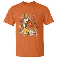 He Is Risen Floral Cross Christian Easter T Shirt Spring Flowers Butterfly Faith Inspirational Gift