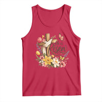 He Is Risen Floral Cross Christian Easter Tank Top Spring Flowers Butterfly Faith Inspirational Gift