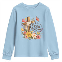 He Is Risen Floral Cross Christian Easter Youth Sweatshirt Spring Flowers Butterfly Faith Inspirational Gift