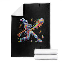 Cool Easter Bunny Baseball Player Neon Paint Splash Graphic Throw Blanket Funny Rabbit Sports with Egg Bat Hit Gift