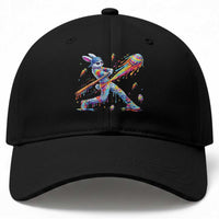 Cool Easter Bunny Baseball Player Neon Paint Splash Graphic Baseball Cap Funny Rabbit Sports with Egg Bat Hit Gift