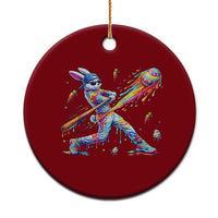 Cool Easter Bunny Baseball Player Neon Paint Splash Graphic Ceramic Ornament Funny Rabbit Sports with Egg Bat Hit Gift