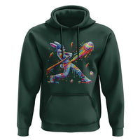 Cool Easter Bunny Baseball Player Neon Paint Splash Graphic Hoodie Funny Rabbit Sports with Egg Bat Hit Gift