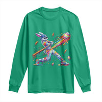 Cool Easter Bunny Baseball Player Neon Paint Splash Graphic Long Sleeve Shirt Funny Rabbit Sports with Egg Bat Hit Gift