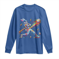 Cool Easter Bunny Baseball Player Neon Paint Splash Graphic Long Sleeve Shirt Funny Rabbit Sports with Egg Bat Hit Gift