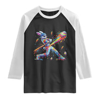 Cool Easter Bunny Baseball Player Neon Paint Splash Graphic Raglan Shirt Funny Rabbit Sports with Egg Bat Hit Gift