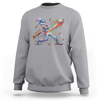 Cool Easter Bunny Baseball Player Neon Paint Splash Graphic Sweatshirt Funny Rabbit Sports with Egg Bat Hit Gift