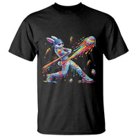 Cool Easter Bunny Baseball Player Neon Paint Splash Graphic T Shirt Funny Rabbit Sports with Egg Bat Hit Gift