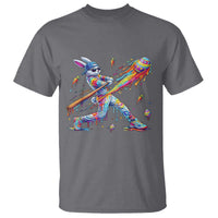 Cool Easter Bunny Baseball Player Neon Paint Splash Graphic T Shirt Funny Rabbit Sports with Egg Bat Hit Gift