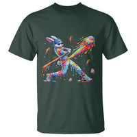 Cool Easter Bunny Baseball Player Neon Paint Splash Graphic T Shirt Funny Rabbit Sports with Egg Bat Hit Gift