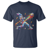 Cool Easter Bunny Baseball Player Neon Paint Splash Graphic T Shirt Funny Rabbit Sports with Egg Bat Hit Gift
