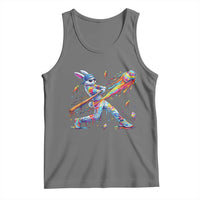 Cool Easter Bunny Baseball Player Neon Paint Splash Graphic Tank Top Funny Rabbit Sports with Egg Bat Hit Gift