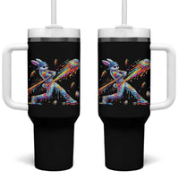 Cool Easter Bunny Baseball Player Neon Paint Splash Graphic Tumbler With Handle Funny Rabbit Sports with Egg Bat Hit Gift