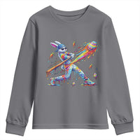 Cool Easter Bunny Baseball Player Neon Paint Splash Graphic Youth Sweatshirt Funny Rabbit Sports with Egg Bat Hit Gift