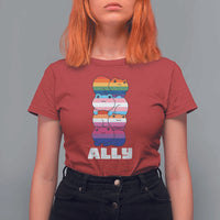 Colorful LGBTQ+ Ally Frogs Stack T Shirt For Women Kawaii Gay Pride Support