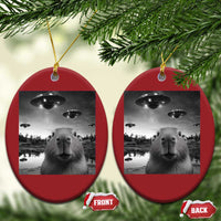 Funny Capybara Christmas Ornament Selfie With UFOs Capy Meme Graphic - Wonder Print Shop