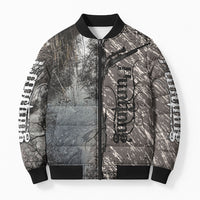 Hunting Rifle Bomber Puffer Jacket Grunge Wilderness Marsh Scene with Rustic Outdoor