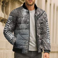 Hunting Rifle Bomber Puffer Jacket Grunge Wilderness Marsh Scene with Rustic Outdoor