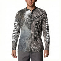 Hunting Rifle Button Sweatshirt Grunge Wilderness Marsh Scene with Rustic Outdoor