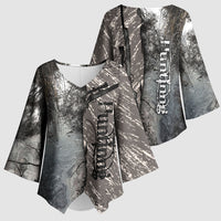 Hunting Rifle Kimono Sleeve Blouse Grunge Wilderness Marsh Scene with Rustic Outdoor