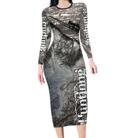 Hunting Rifle Long Sleeve Bodycon Dress Grunge Wilderness Marsh Scene with Rustic Outdoor