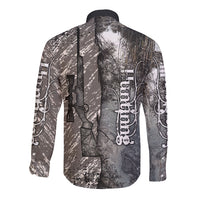 Hunting Rifle Long Sleeve Button Shirt Grunge Wilderness Marsh Scene with Rustic Outdoor
