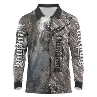 Hunting Rifle Long Sleeve Polo Shirt Grunge Wilderness Marsh Scene with Rustic Outdoor
