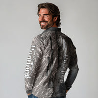 Hunting Rifle Long Sleeve Polo Shirt Grunge Wilderness Marsh Scene with Rustic Outdoor