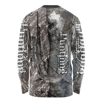 Hunting Rifle Long Sleeve Shirt Grunge Wilderness Marsh Scene with Rustic Outdoor