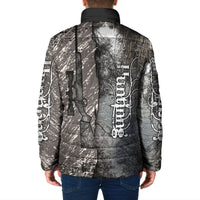 Hunting Rifle Padded Jacket Grunge Wilderness Marsh Scene with Rustic Outdoor