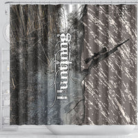 Hunting Rifle Shower Curtain Grunge Wilderness Marsh Scene with Rustic Outdoor
