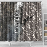 Hunting Rifle Shower Curtain Grunge Wilderness Marsh Scene with Rustic Outdoor