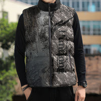 Hunting Rifle Sleeveless Puffer Jacket Grunge Wilderness Marsh Scene with Rustic Outdoor