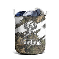 Deer Skull Hunting Laundry Basket Camo Forest Grunge Buck Skull Crossed Rifles Target