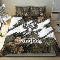 Deer Skull Hunting Bedding Set Camo Forest Grunge Buck Skull Crossed Rifles Target