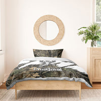 Deer Skull Hunting Bedding Set Camo Forest Grunge Buck Skull Crossed Rifles Target