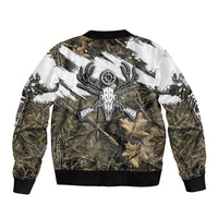 Deer Skull Hunting Bomber Jacket Camo Forest Grunge Buck Skull Crossed Rifles Target