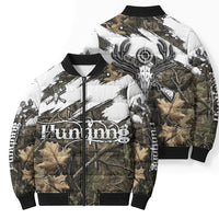 Deer Skull Hunting Bomber Puffer Jacket Camo Forest Grunge Buck Skull Crossed Rifles Target